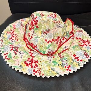 Hanna Andersson Floral Cotton Scallop Edge Kids Sun Hat Sz M (4-6Y)